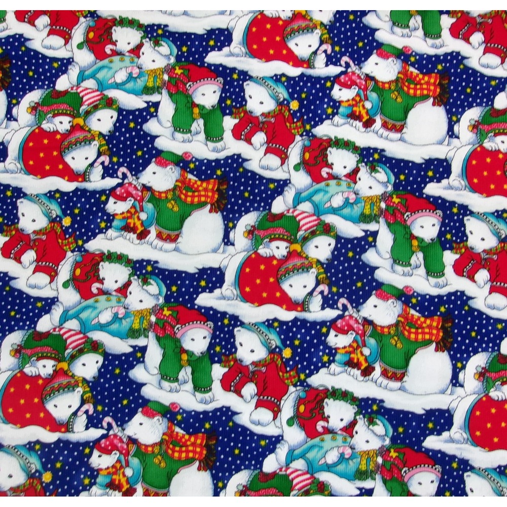Hi-Fashion Fabrics Christmas Polar Bears Blue Corduroy Fabric Yard